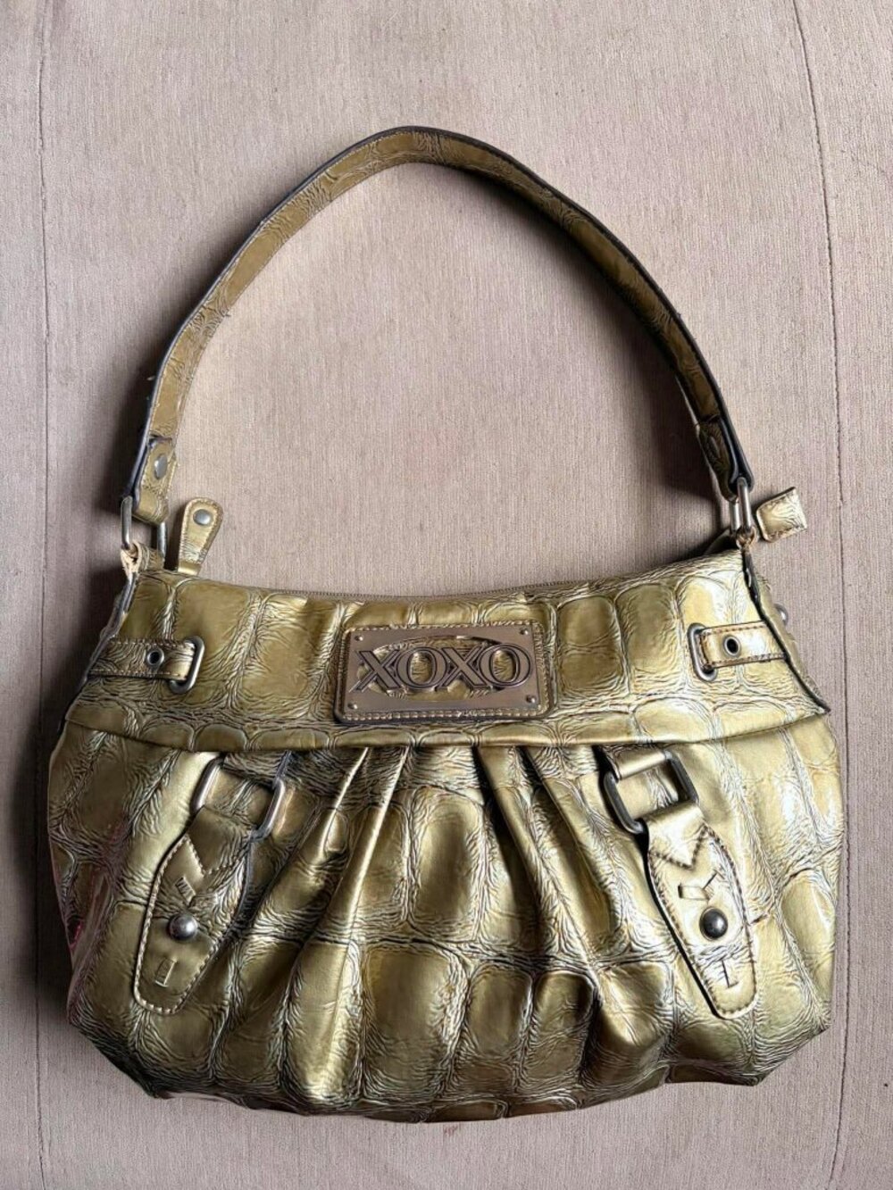 XOXO Y2K Metallic Gold Faux Croc Shoulder Hobo Bag Purse